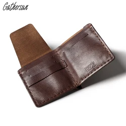 Gathersun Handmade Leather Square Wallet Unisex Short Pocket Wallet with Coin Pocket and 3 Credit Card Slots