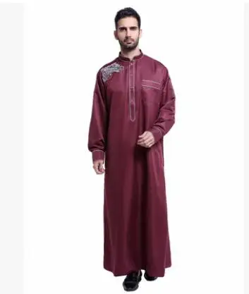 Roupa islâmica masculina para homens, fantasia de musselina bordada da arábia, jubba thobe longa, casual,