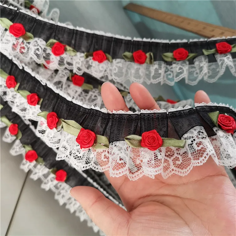 5 CENTIMETRI Bianco E Nero di Tulle 3d Fiori Guipure Applique Colletto di Pizzo Fabirc Nastro Frangia Trim Ricamato Velo Da Sposa Forniture Per