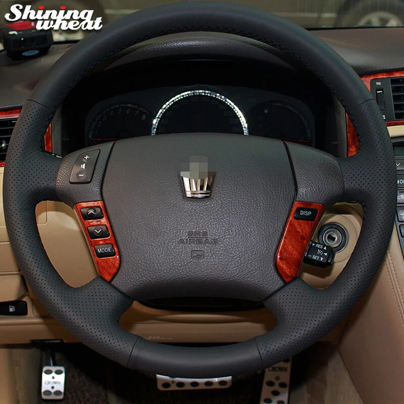 Shining wheat Black Leather Car Steering Wheel Cover for Toyota Crown 2006-2009