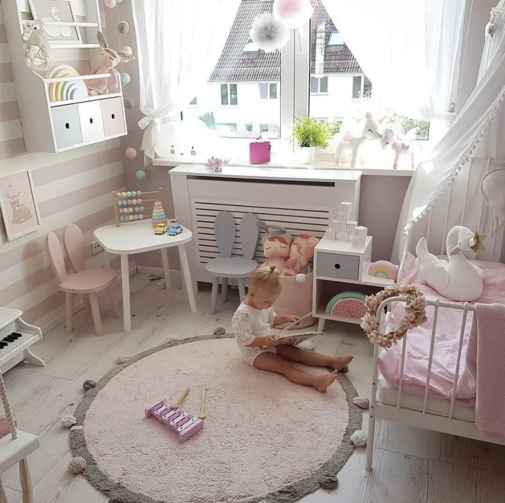 

120CM Kids Play Game Mats Round Carpet Rugs Cotton Play Mat Newborn Infant Crawling Blanket Floor Carpet Baby Room Decor