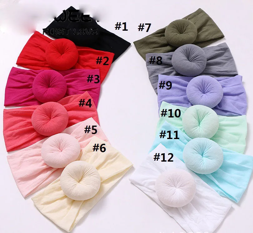 

30pc/lot New Solid Round Knot Nylon Headband Bow Headbands For Kids Girls Turban Hairband Children Soft Cotton Headband