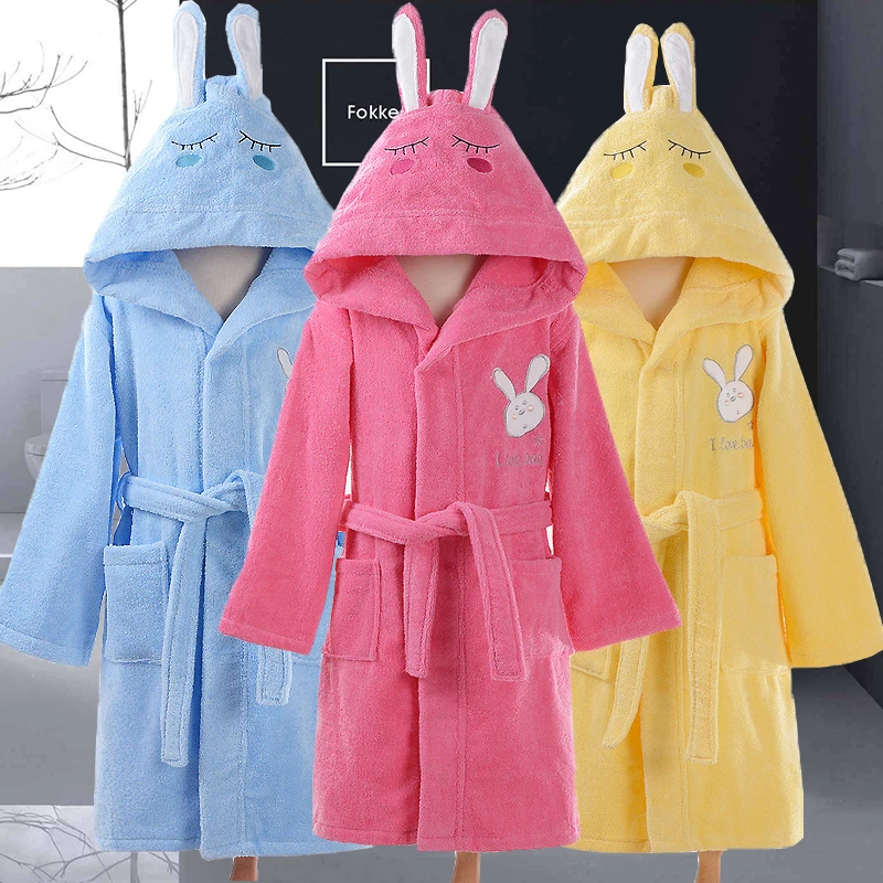 Hooded Bathrobe Kids Towel Child Boys Robe Cotton Lovely Bath Robes Dressing Gown Kids Sleepwear with Belts Christmas gift