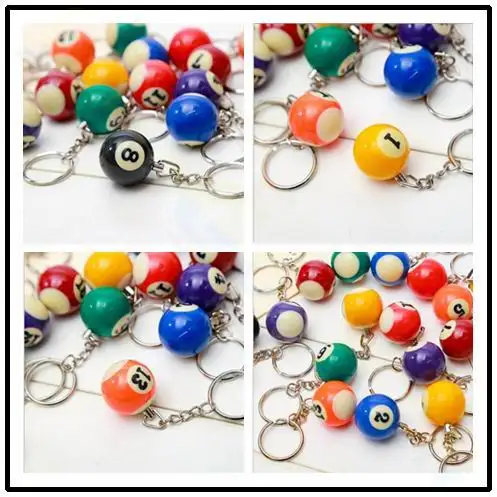 PVC Billiard ball key chain Bag Pendant Mini Billiard Keychain men car key rings Sport Souvenir party favor School birthday Gift