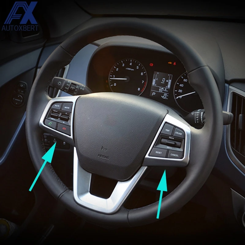 AX 2pcs Chrome Interior Steering Wheel Panel Cover For Hyundai Creta 2015 - 2019 Trim Badge Frame Molding Garnish Bezel Surround