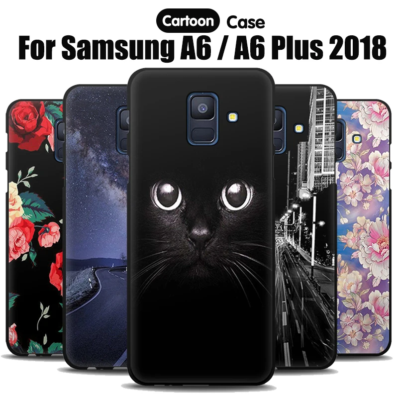 JURCHEN Soft TPU For Samsung Galaxy A6 2018 Case Cover Silicone Cartoon Print Phone Case For Samsung Galaxy A 6 Plus 2018 Case