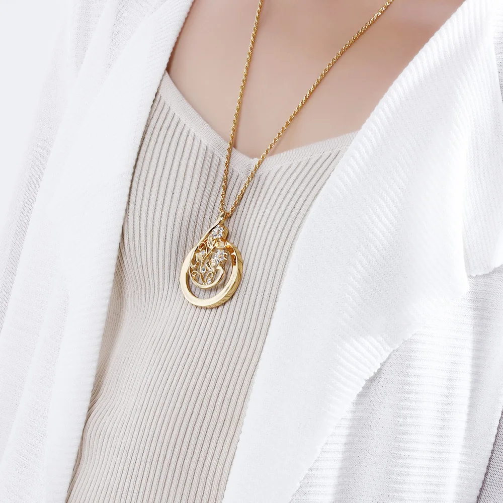 DreamCarnival 1989 Flower Sweater Necklace for Women Rhodium Gold Color Magnifying Glass Pendant for Reading Gift Mum Parents