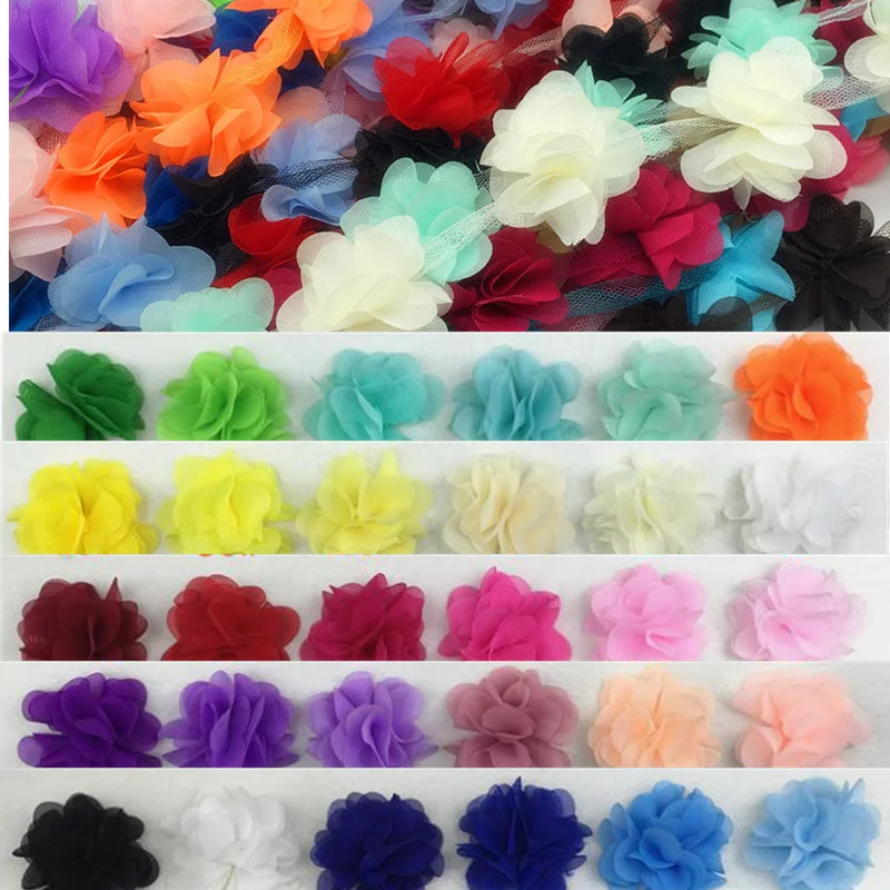 1 YD Multicolor Flowers 3D Petals Chiffon Leaves Trim Wedding Dress Bridal Lace Fabric Doll Children\'s Clothing Applique Sewing