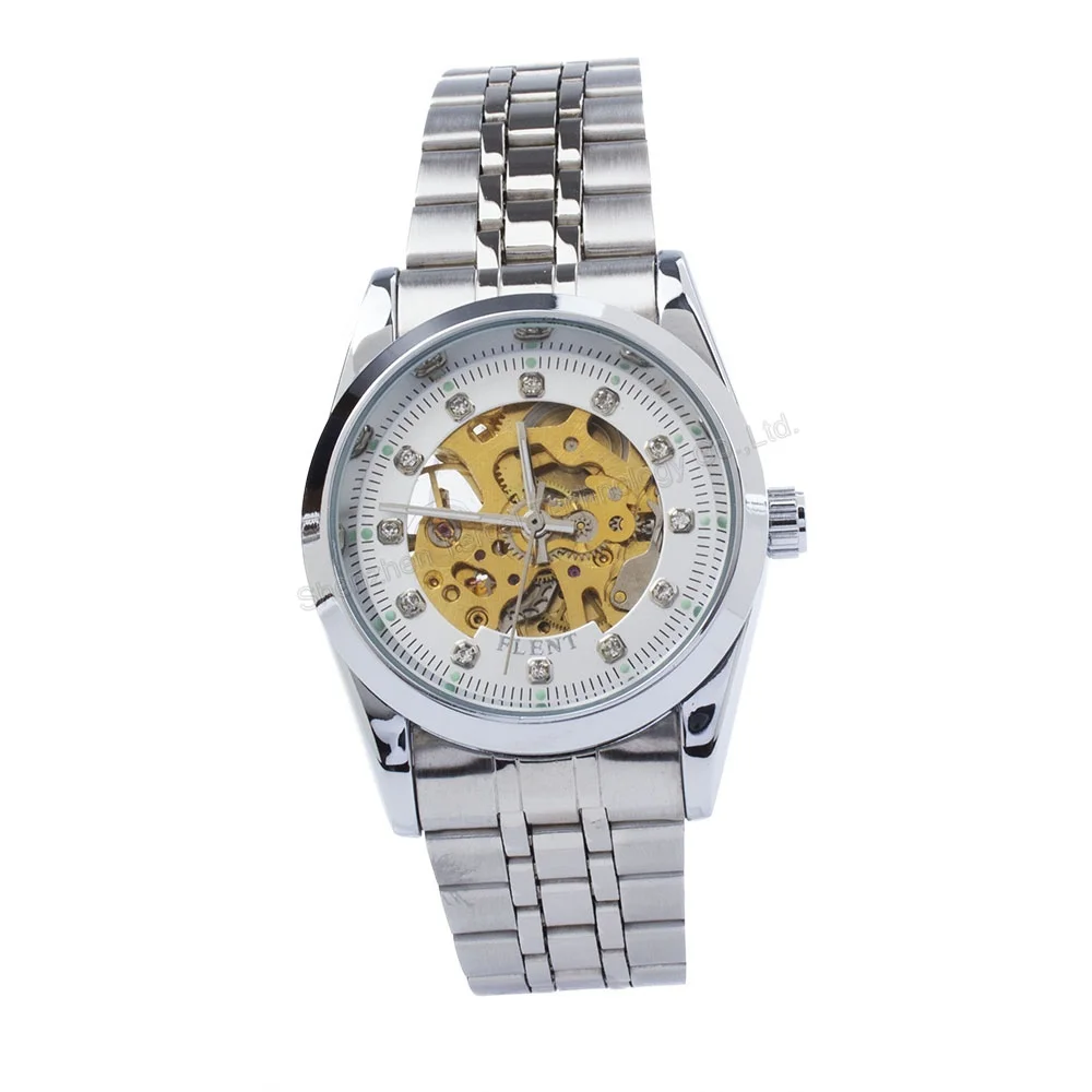 Women Fashion Diamond Dial Silve Steel Band automatic Self-winding watch Water Resistant Skeleton Watches