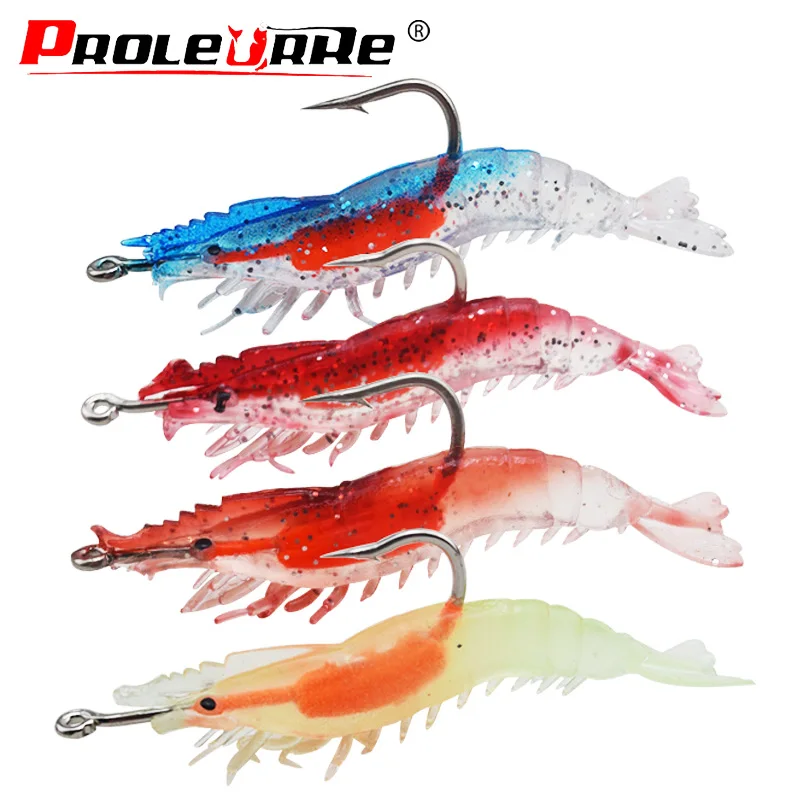 

4Pcs/lot Wobblers Silicone Soft Bait Shrimp Worm Lure set 55mm 2.8g Attractive Swivel Jig Lead soft bait Kit Bass Fishing Tackle