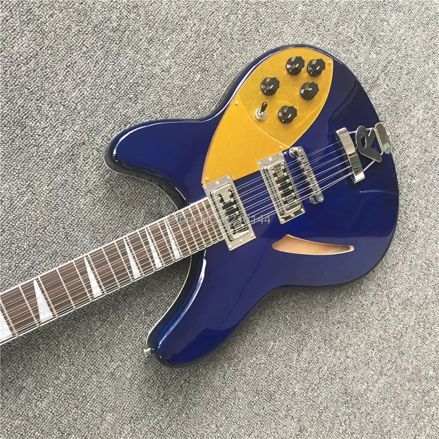 RICK – guitare électrique à 12 cordes avec bouclier bleu doré, vente en gros et au détail en usine, image réelle