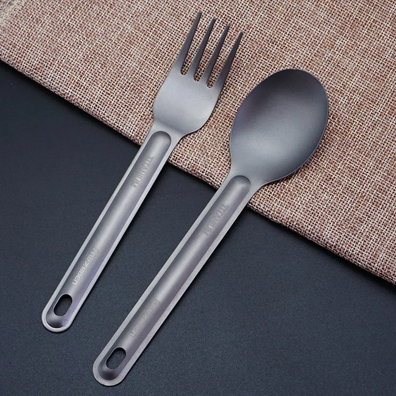 A Set of Ramadan Gift  Spoon and Fork Pure Titanium Long Handle Outdoor Camping Light Weight