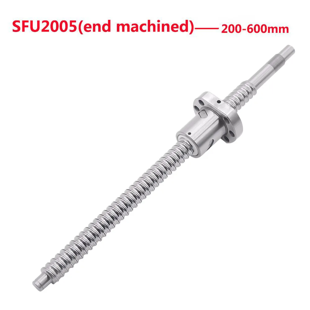 1SET End Machined SFU2005 Length 200-600mm Rolled Ball Screw C7 with 2005 Flange Single Ball Nut for BK15/BF15 CNC parts