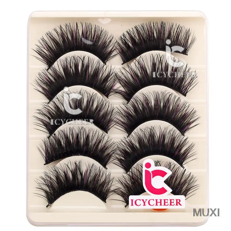 5 Paia Trucco Fantasia Ciglia Black & Viola False Eye Lashes Lungo Ultra Spessa