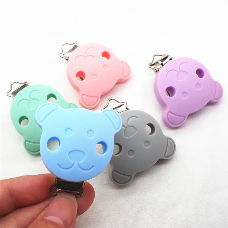 Chengkai 10pcs Silicone Bear Teething Clips DIY Baby Dummy Teether Pacifier chupetero Chain Craft Nurse Jewelry Toy Clip