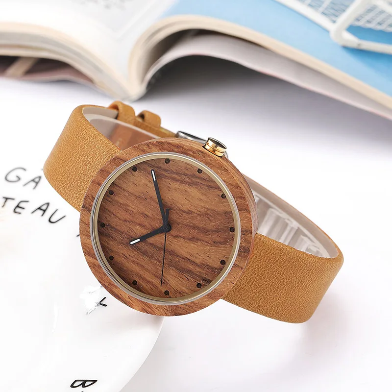 Natural Wood Watch for Men Women Couple Wooden Wristwatch Cowhide Leather Strap Male Ladies Quartz Clock Man Relogio Masculino