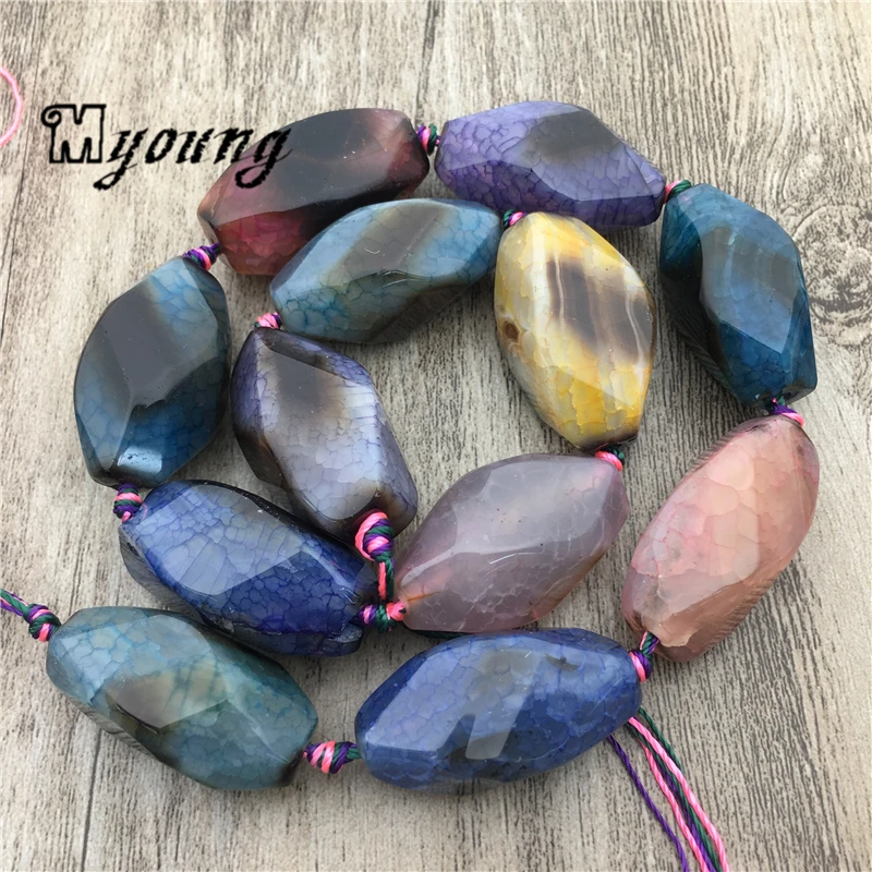 Faceted Dragon Veins Agates Loose Beads, large Mix size banded Crack agat Quartz Space Beads For Jewelry MY1776