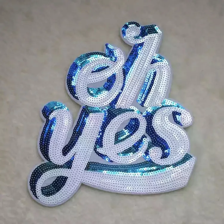 

Large Letters oh yes Sequins Patches for Clothes Bags T-shirt Iron on Sequined Patch DIY Decoration Sequined Appliques Fashion