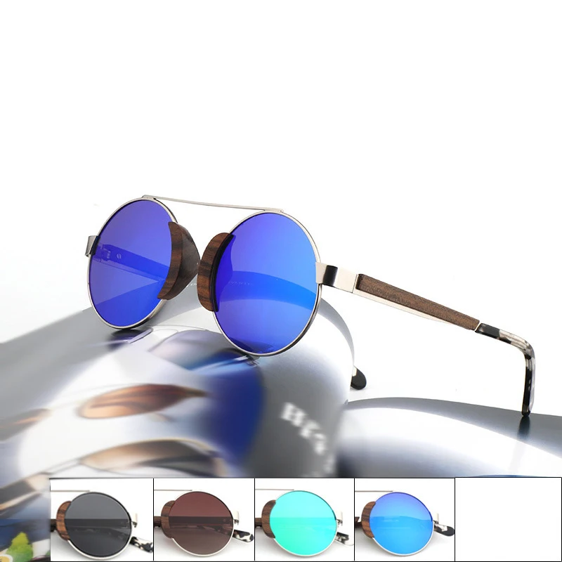 BerWer New product Men Women Retro Round Wood Sunglasses Polarized Sunglass