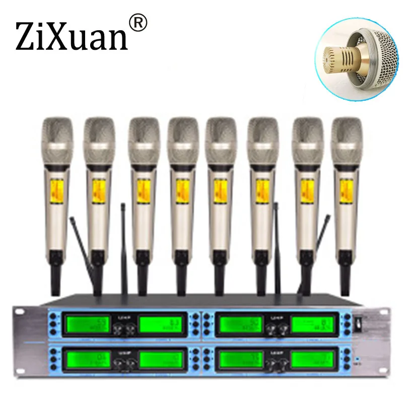 

UHF wireless microphone system capacitor 4/8 channel dynamic heart-shaped microphone for wedding karaoke studio remote control