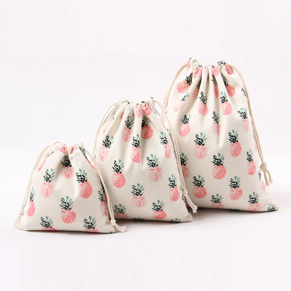 1Pcs Custom Cotton Canvas Pouch Drawstring Gift Bag Bags Pineapple Printing Children's Love Candy Gift Bags Unisex Pouch Cluch