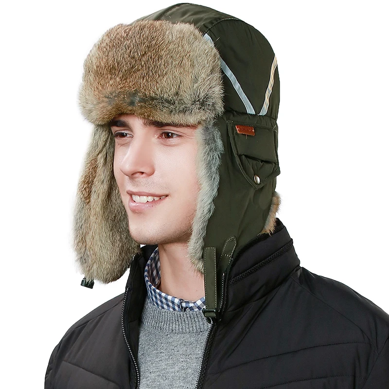 B-8825 Man Bomber Hat Male Winter Reflex Mask Hats Adult Russian Ushanka Hat Warm Snow Ski Cap