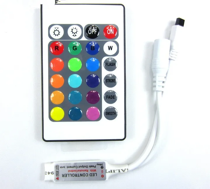 5Packs 12V LED RGB Mini IR Controller Use for 5050 or 3528 RGB Strip Light with 24 Key Remote