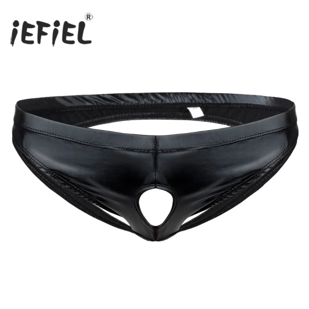 iEFiEL Sexy Gay Mens Lingerie Panties Briefs U Convex Sissy Pouch Open Butt Crotch Wetlook Underpants Underwear with 2 Holes