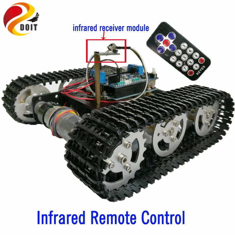 

IR Control Tracked Tank Chassis for arduino Board+Motor Drive Shield Board by Phone for DIY Robot Project