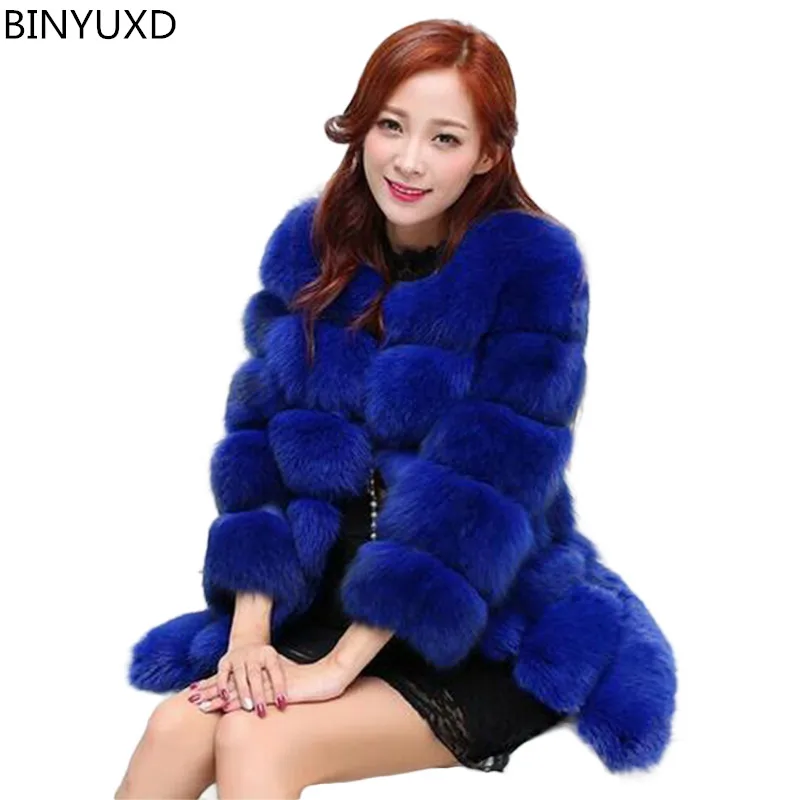 Hot sale high quality Fashion Faux Fox Fur Coat Women Winter coat Medium Long Luxury Fur Coat Female Jacket Overcoat Mink Coat