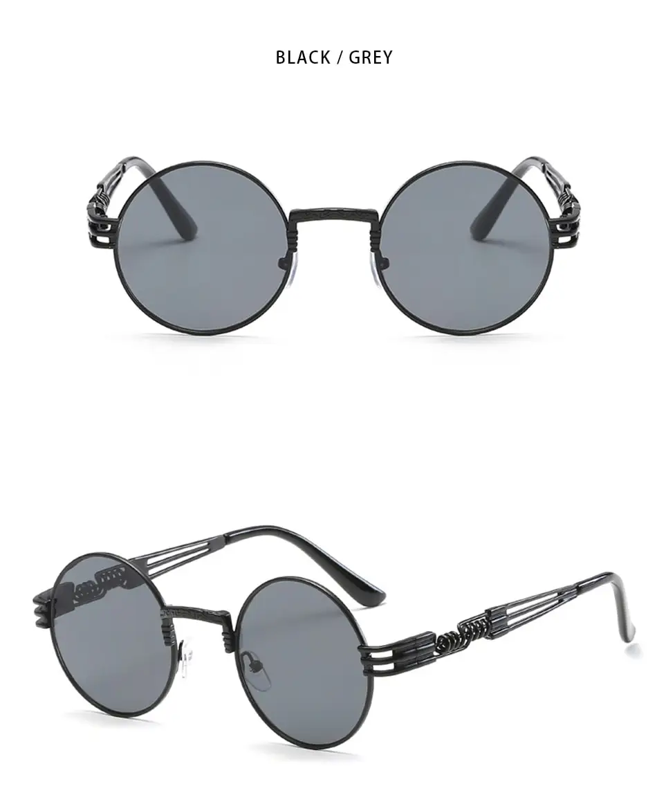 Neue Mode Retro Steampunk Runde Metall Sonnenbrille für Männer Frauen Doppel Frühling Bein Bunte Brillen Punk Gläser UV400 – Detail 4
