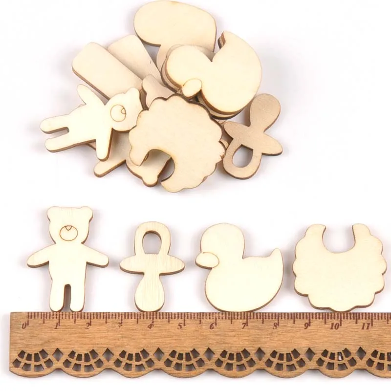 Mixed Bear/pacifier/duck/bib Unfinished Wooden Ornament For Kid Paint Scrapbooking DIY Carfts Wood Home Decor Arts 20pcs m2152