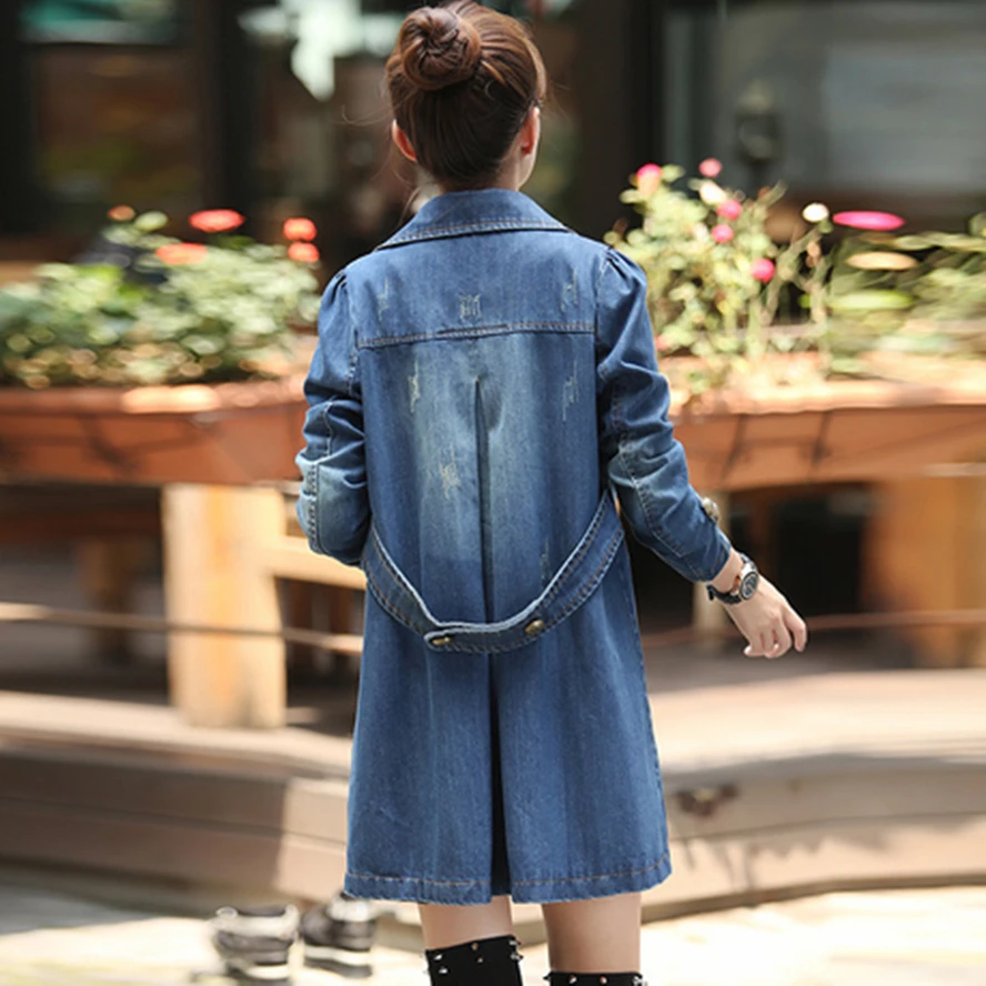 Jacket Women Spring Autumn 2024 Cotton Long Denim Coat Korean Fashion Womens Double-breasted Outerwear Plus Size 4xl Overcoat