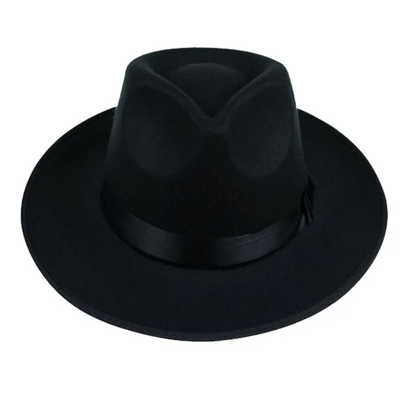 FS Unisex Black Gray Brown Wool Hats Fedora Men Trilby Wide Brim Felt Hat For Women Jazz Cap Panama Autumn Winter Gentleman Hat