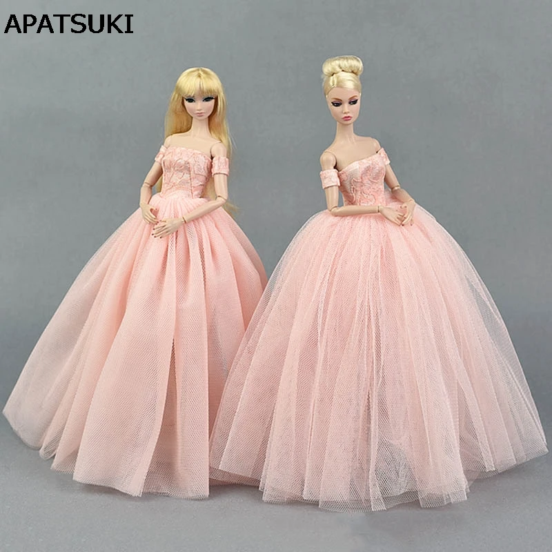 Pink Wedding Dress for Barbie Doll Princess Evening Party Clothes Wears Long Dresses Doll Clothes for Barbie Dollhouse