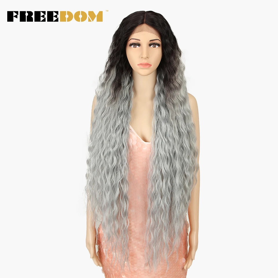 FREEDOM – Synthetische Perücken mit Spitze am Vorderteil für schwarze Frauen, 40 Zoll lang, Cosplay-Perücke, lockige Perücken mit Spitze, Ombré-Perücke mit Highlights in den Farben Ingwer, Weiß und Pink. – Detail 16
