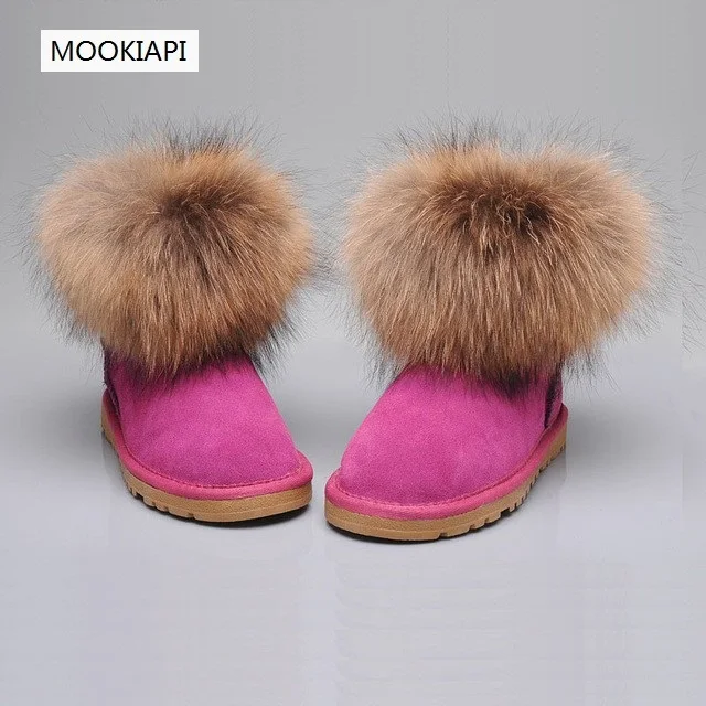 2019 Free shipping! Brand genuine leather and Fox Wool winter warm snow boots women shoes,8 colors