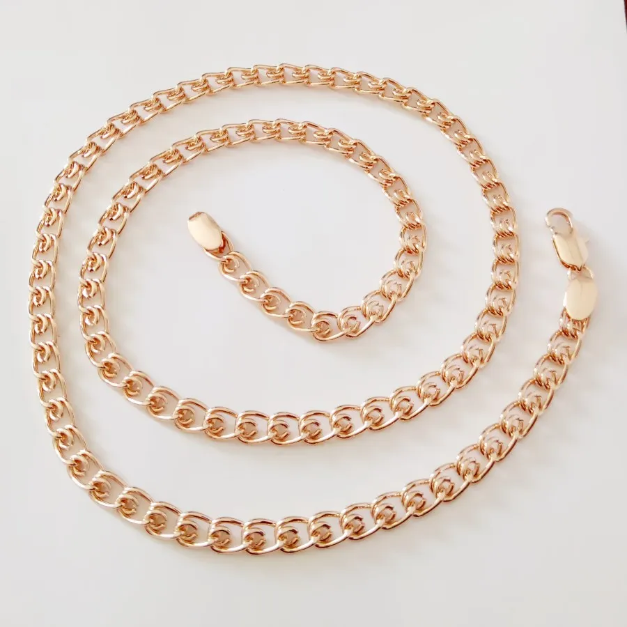 New Trendy Men Necklace Rose 585 Gold Color Fashion Jewelry Copper 5MM 60CM Long Chain Factory Direct