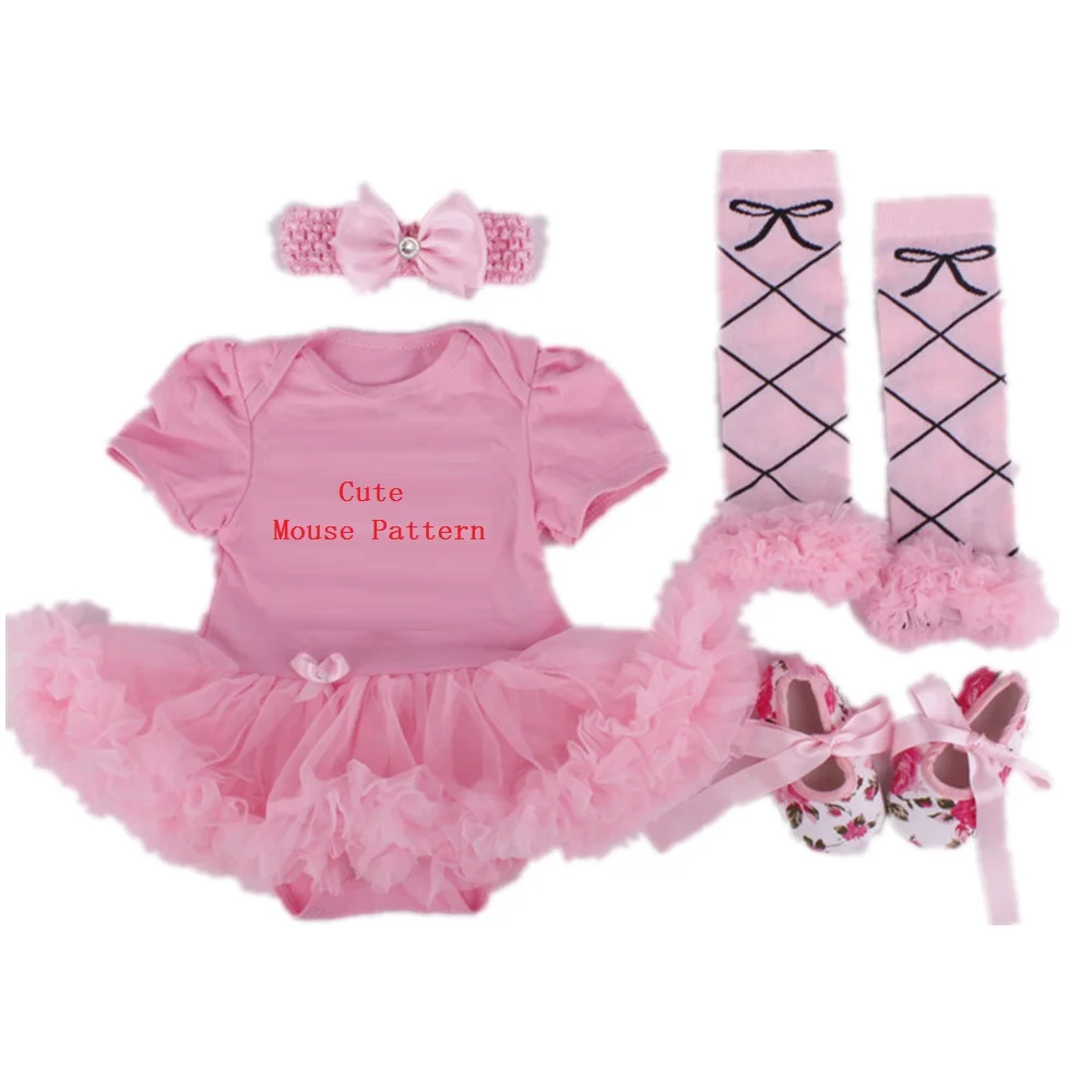 Cartoon Baby Girl Clothing Set Newborn Lace Bodysuit Leggings Shoe Hairband 4Pcs Suit Pink Children Tutu Dress Jumpsuits Outfits