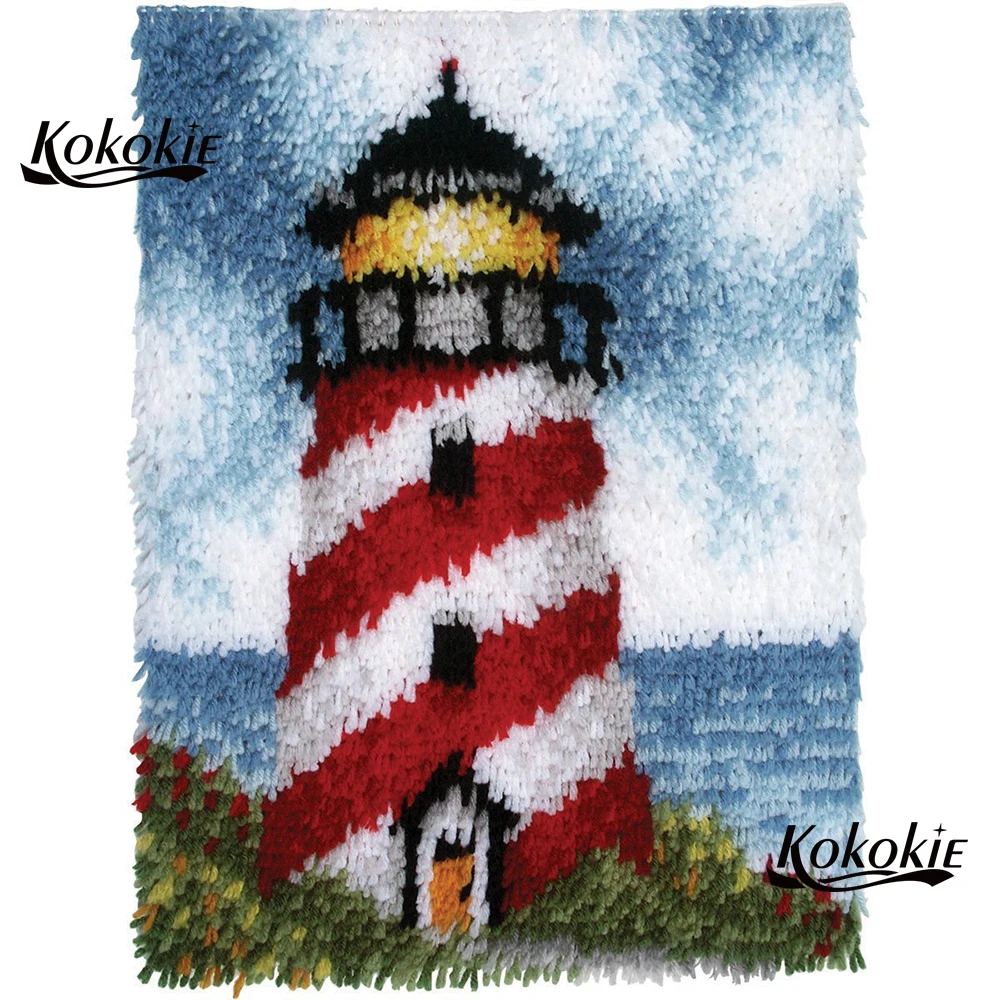 

DIY latch hook rug canvas printing landscape vloerklee tapijt foamiran for needleworksets knooppakket crochet tapis Crocheting