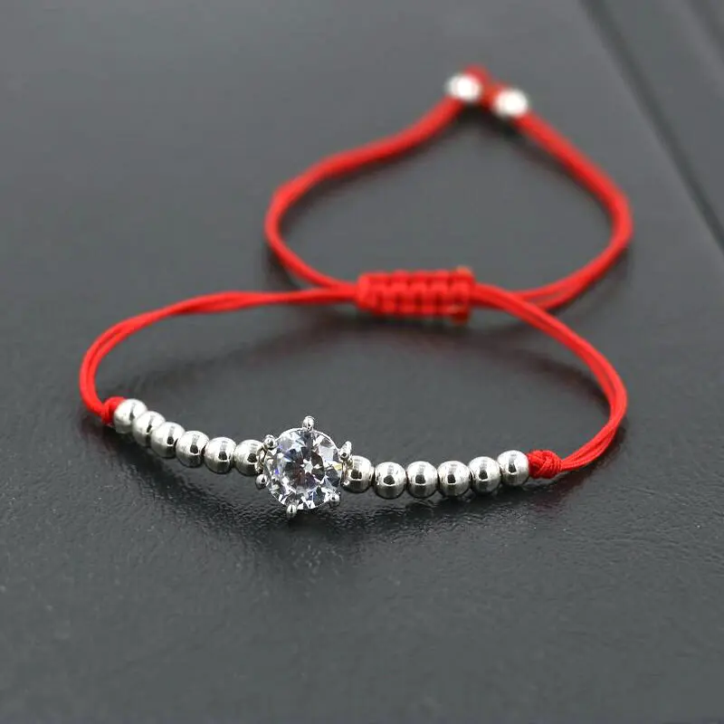 BPPCCR Silver Color Shiny CZ Crystals 4mm Copper Beads Braided Bracelet Red Rope Thread String Lucky Women Bracelets Pulsears