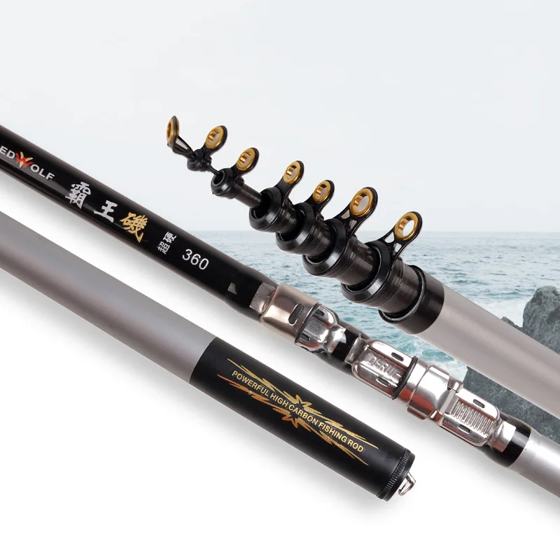 lieyuwang powerful high carbon telescopic fishing rod spinning rock fishing rod 2.4-6.3m hard sea pole