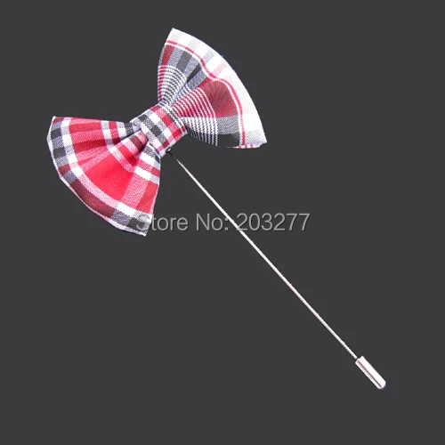 wholesale 12piece /lot new 4cm men brooch plaid  bows  lapel pin wedding groomsman breastpin  stick pin