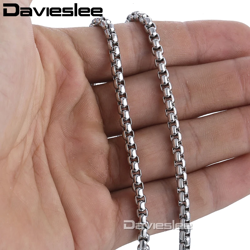 Davieslee Scatola di Colore Argento di Collegamento Della Collana Della Catena Per Gli Uomini Gioielli In Acciaio Inossidabile degli uomini Neckalce Dropshipping del Regalo 3/4mm DKN479