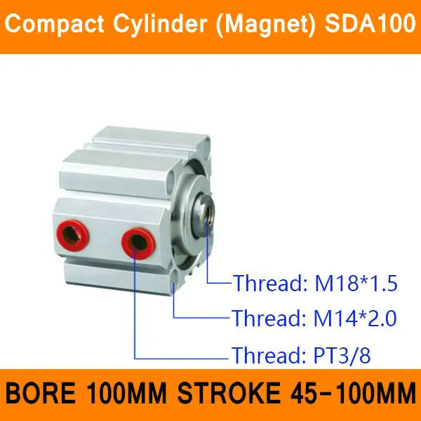 SDA100 Cylinder Magnet Compact SDA Series Bore 100mm Stroke 45-100mm Compact Air Cylinders Dual Action Air Pneumatic Cylinders