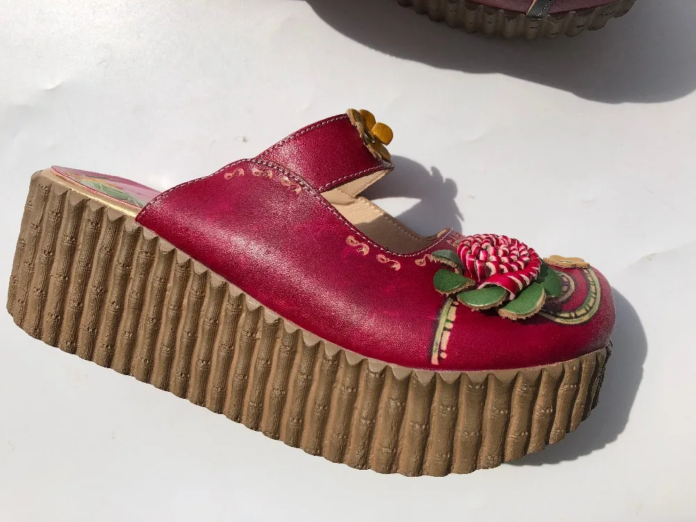 Careaymade-nuova primavera/estate, pantofole piatte per muffin con fondo spesso in vera pelle bovina, colore caramella stile etnico donna