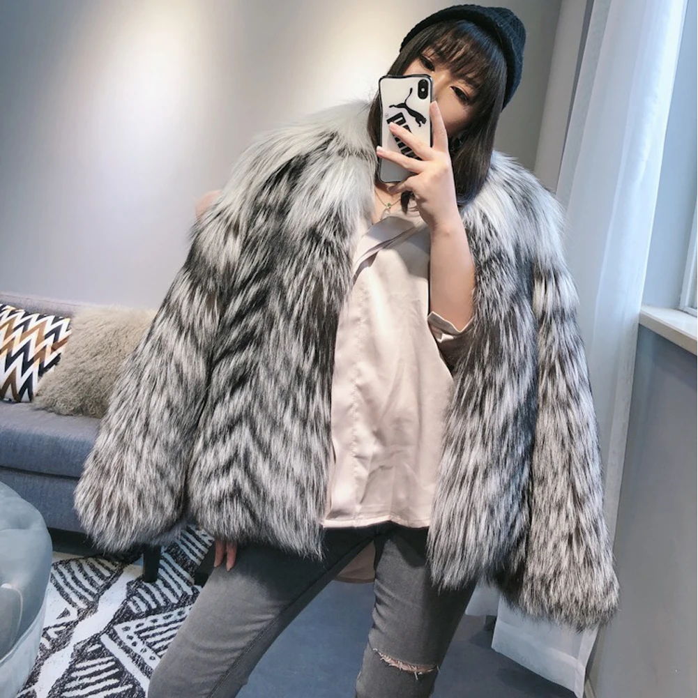 Women's Imported Platinum Silver Fox Fur Coat Women's Autumn And Winter New Fur Coat Women's Winter Warm Fox Fur Coat