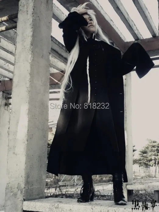 Black Butler Kuroshitsuji Undertaker Outwear Coat Jacket Greatcoat Uniform Outfit Anime Cosplay Costume With Hat image 2