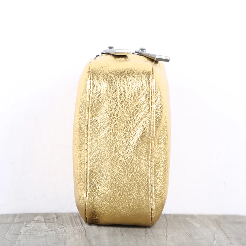 Double Zipper Coin Purses Ladies Genuine Leather Luxury Gold Credit Card Wallet Men Key Pouch Cowhide Storage Bag