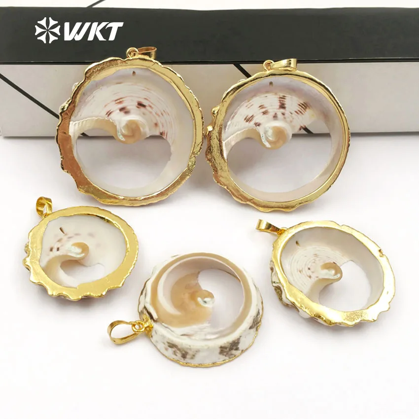 WT-JP064 Special Design Natural Sea Shell With Gold Bezel Pendant Necklace Wild Coast Jewelry Chakra Collection Bohe Gift For